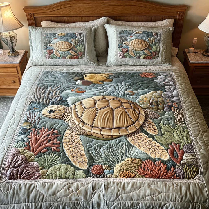 Set di biancheria da letto trapuntata in 3 pezzi - Tartarughe Marine