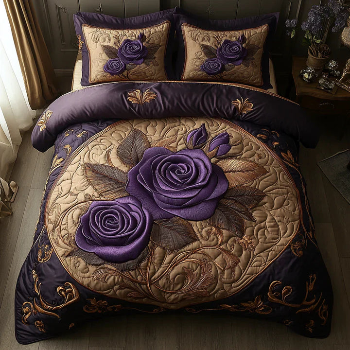 Set di biancheria da letto trapuntata in 3 pezzi - Viola Rosa